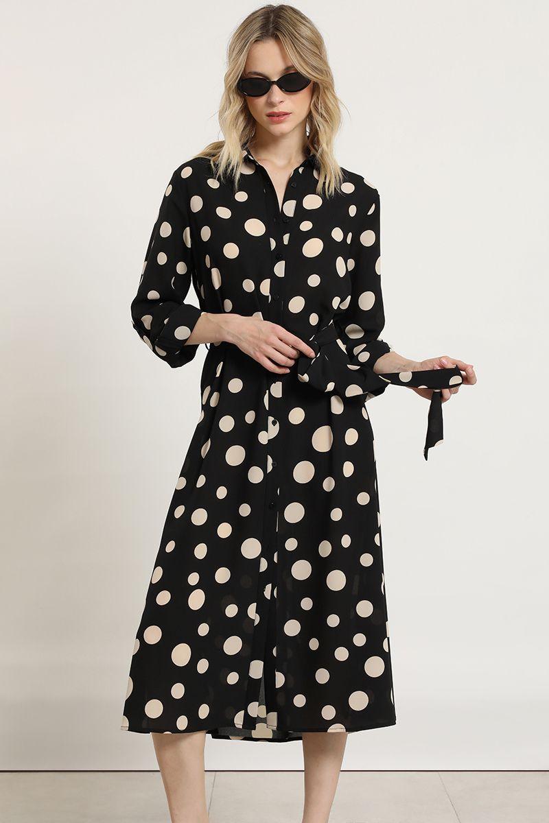 Vestido lunares con amarre, negro Liola-5