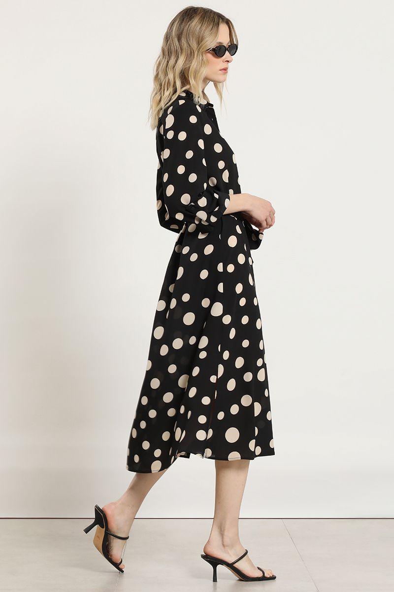 Vestido lunares con amarre, negro Liola-6