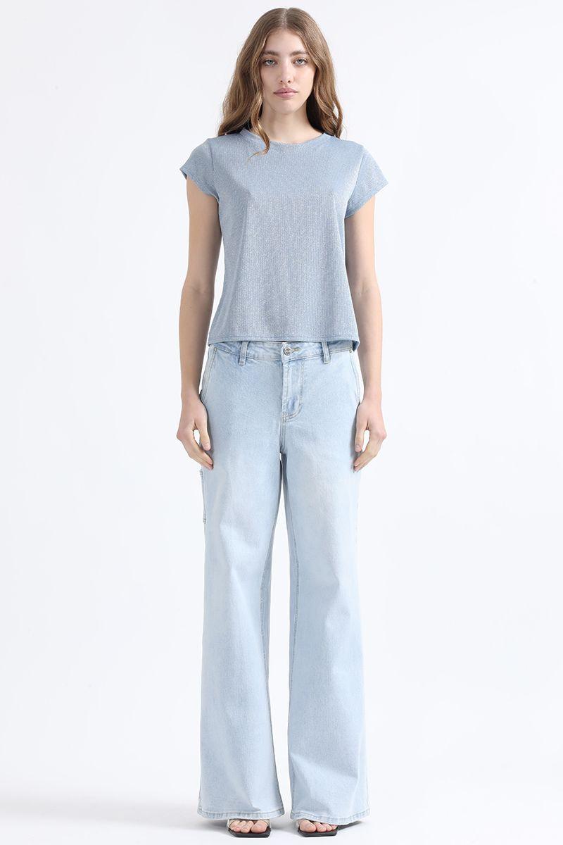 Jeans Palazzo Fit, Cargo, Con Texto Folia, Celeste Liola-1