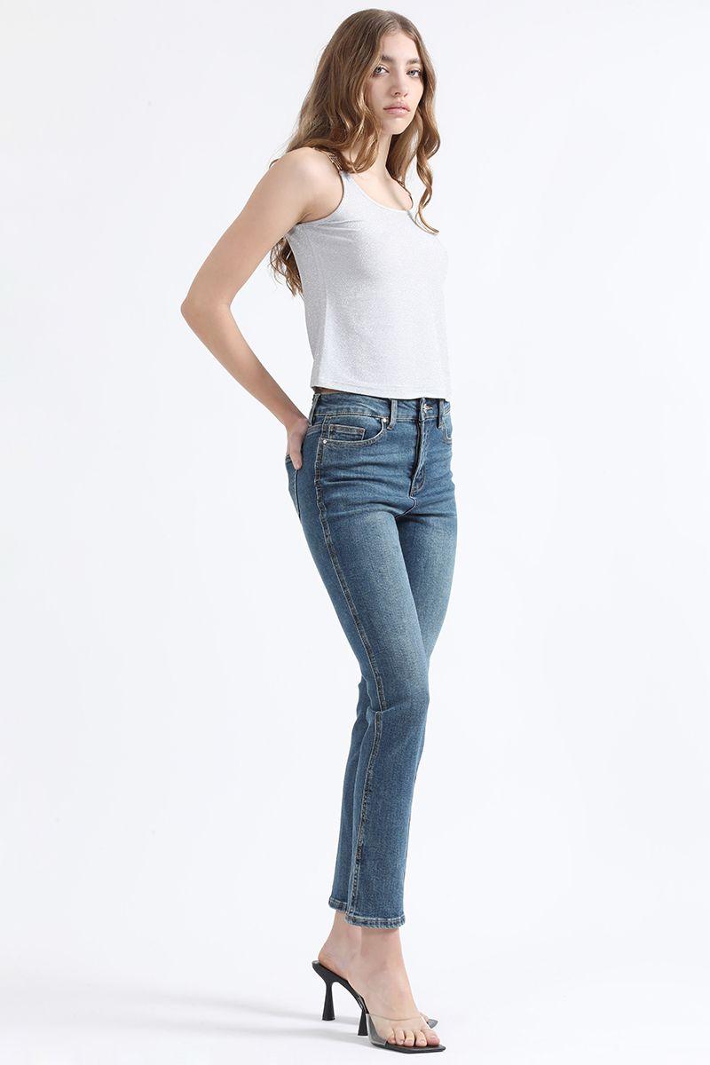 Jeans Slim Fit, Tiro Medio, Azul Liola-0