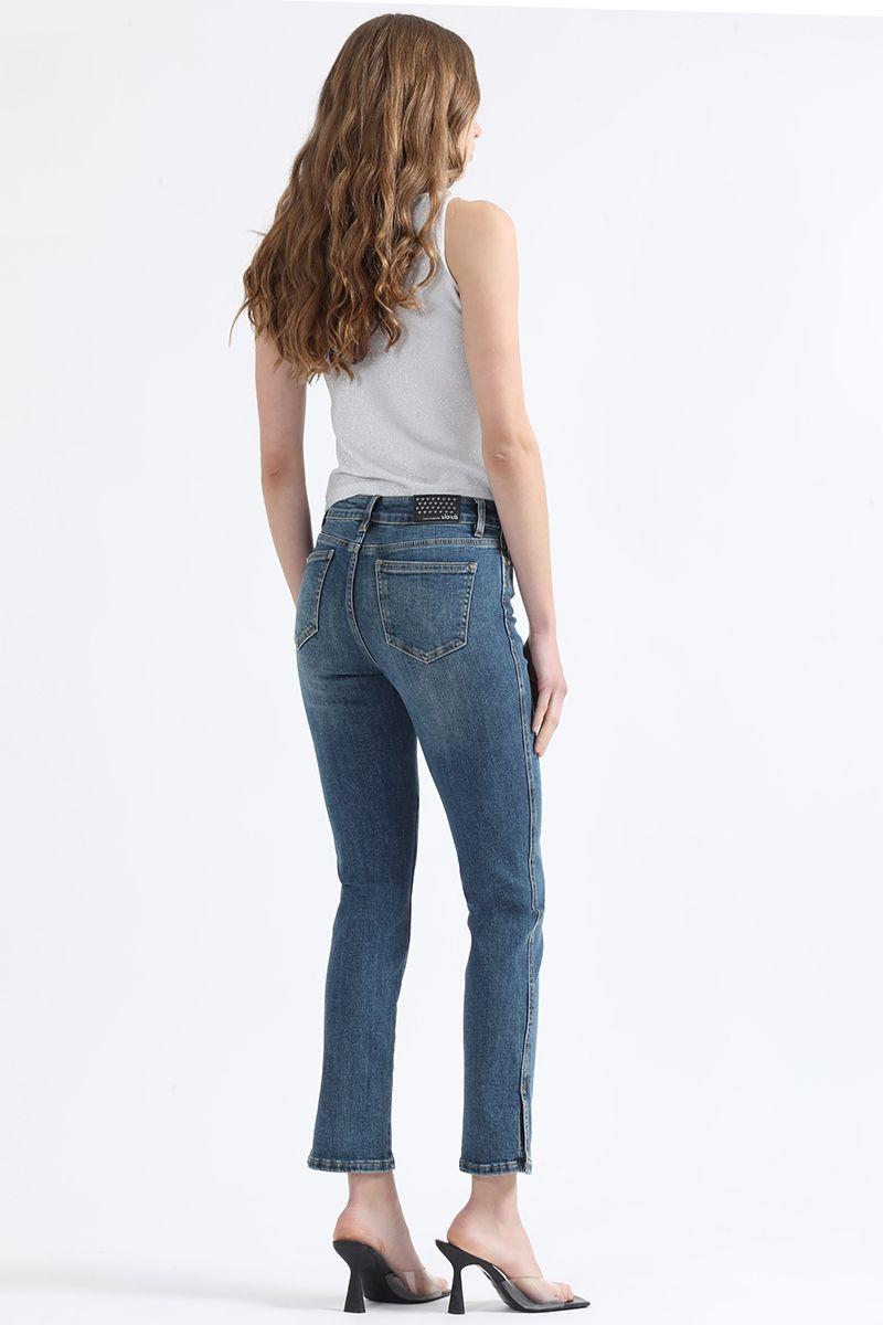 Jeans Slim Fit, Tiro Medio, Azul Liola-3