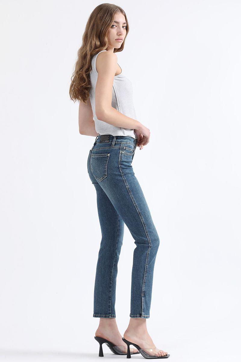 Jeans Slim Fit, Tiro Medio, Azul Liola-5