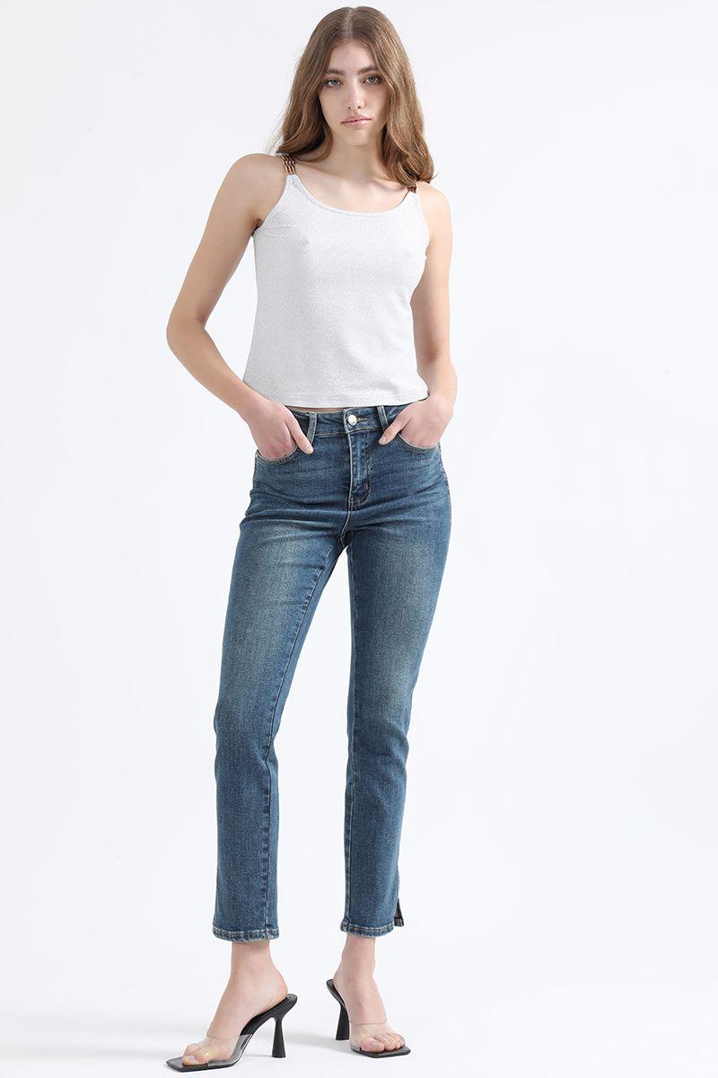 Jeans Slim Fit, Tiro Medio, Azul Liola-6