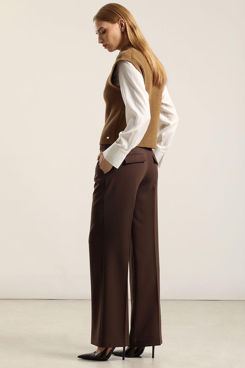 Pantalón recto, tiro alto, chocolate Liola-4
