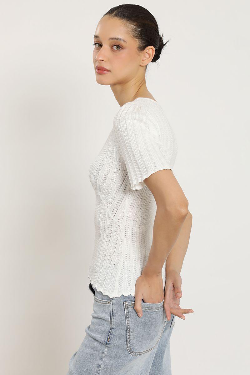 Polera punto, escote v, crudo Liola-3