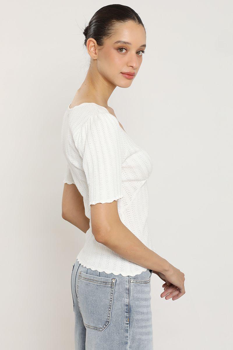 Polera punto, escote v, crudo Liola-5