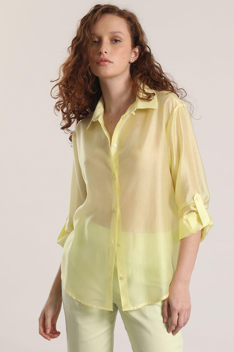 Blusa semitransparente roll up liola mujer amarillo-0
