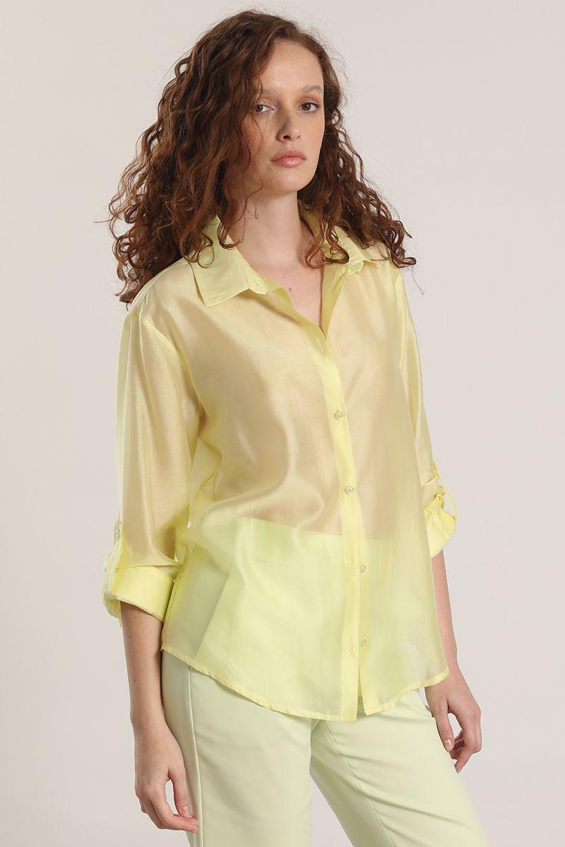 Blusa semitransparente roll up liola mujer amarillo-4