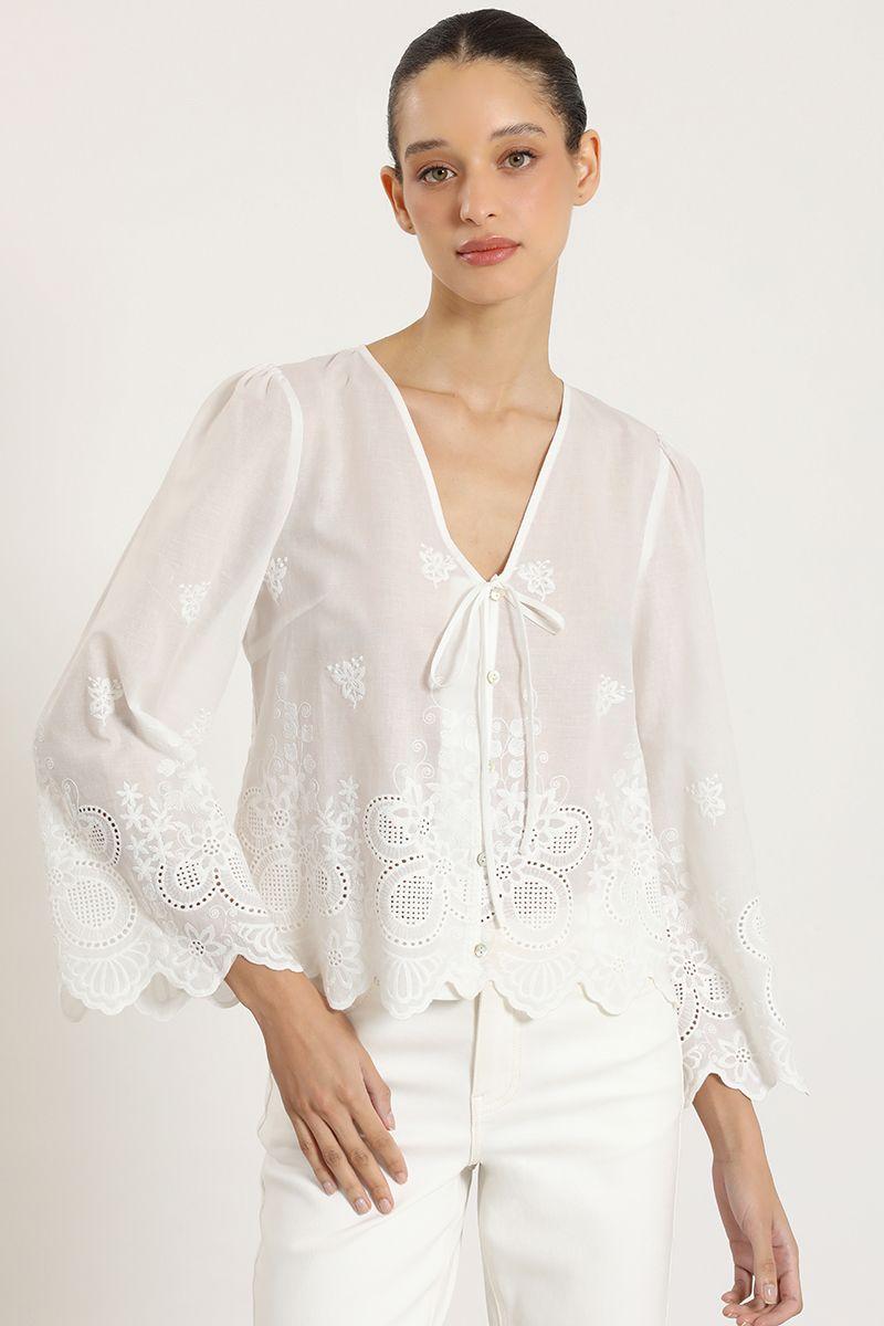 Blusa algodon, aplicacion fantasia, crudo Liola-0