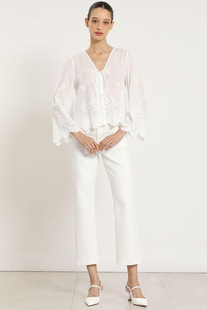 Blusa algodon, aplicacion fantasia, crudo Liola-1