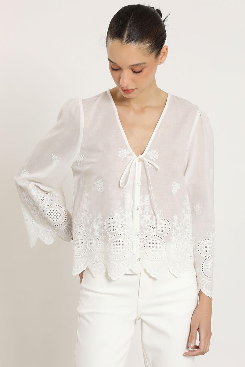 Blusa algodon, aplicacion fantasia, crudo Liola-2