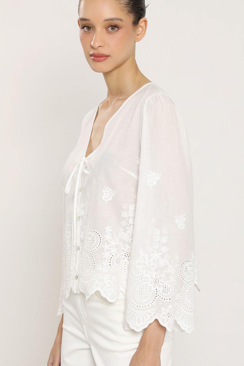 Blusa algodon, aplicacion fantasia, crudo Liola-3