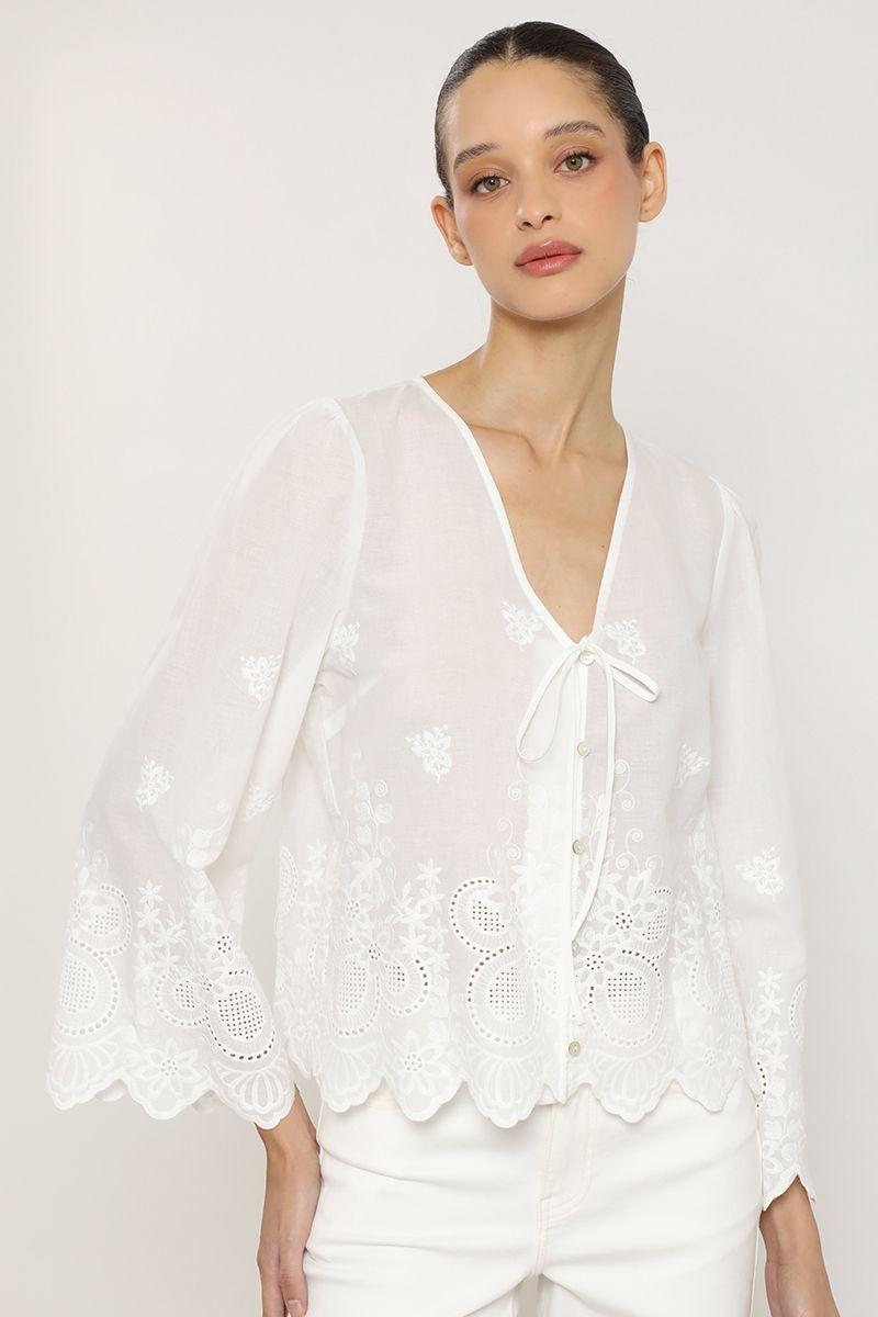 Blusa algodon, aplicacion fantasia, crudo Liola-4