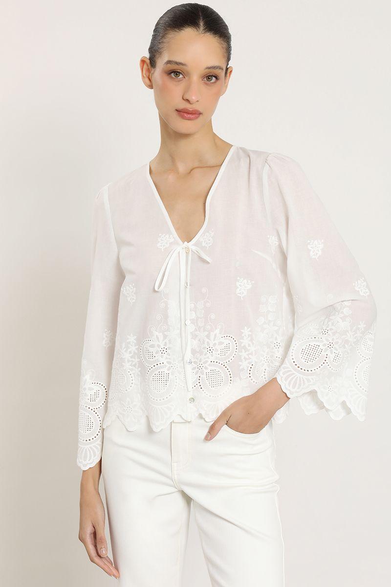 Blusa algodon, aplicacion fantasia, crudo Liola-5