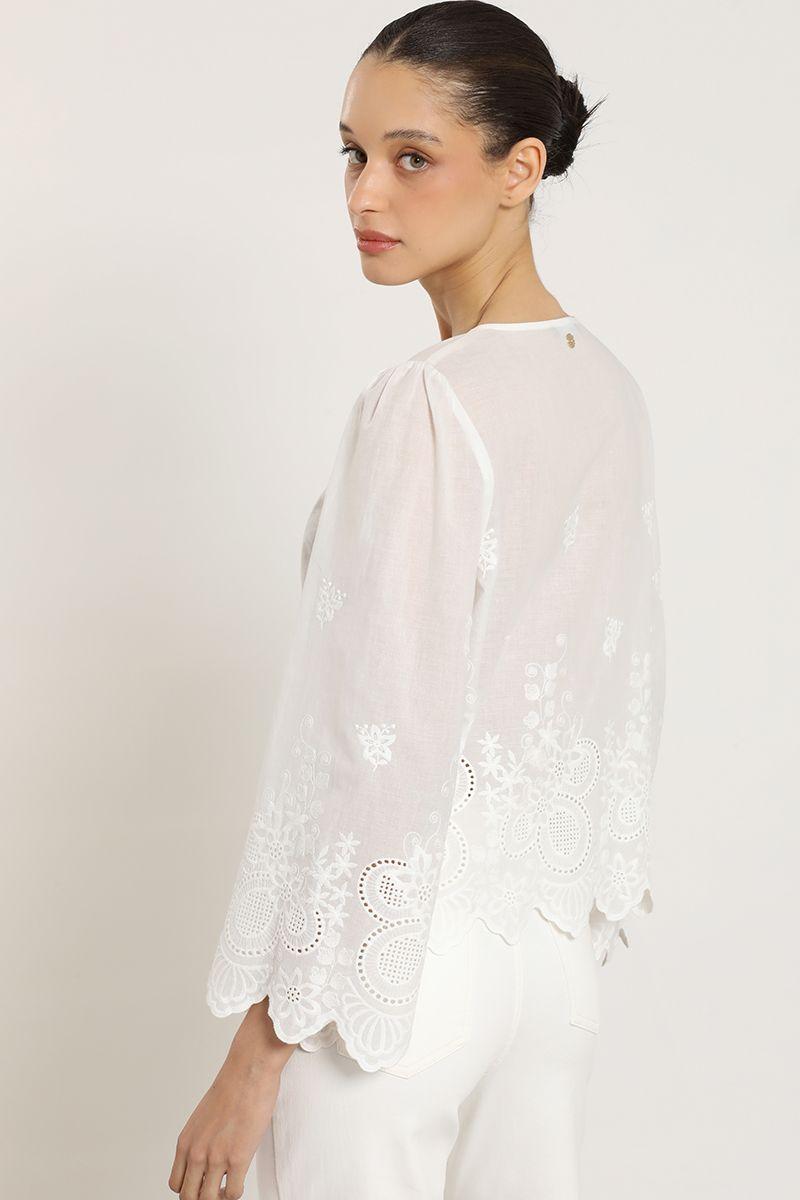 Blusa algodon, aplicacion fantasia, crudo Liola-6