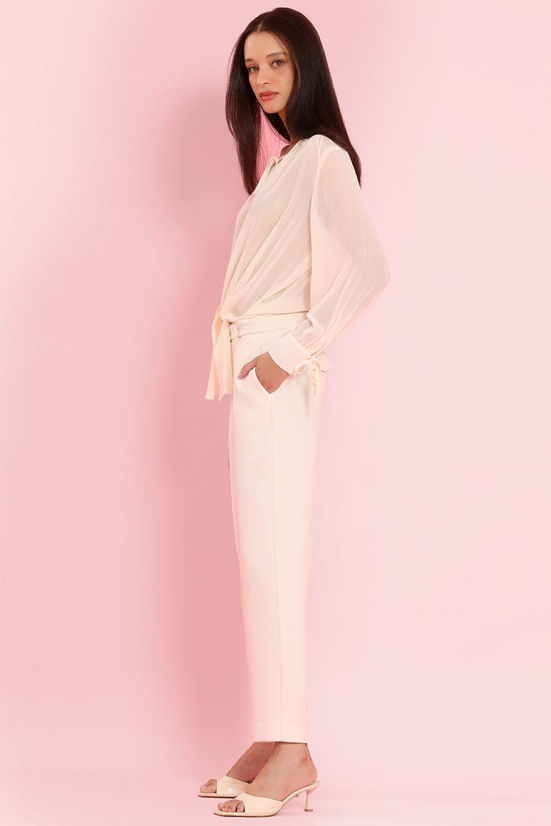 Pantalon sastre con cinturon, vainilla Liola-2
