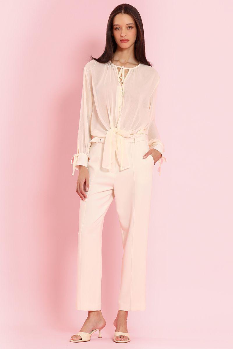 Pantalon sastre con cinturon, vainilla Liola-3