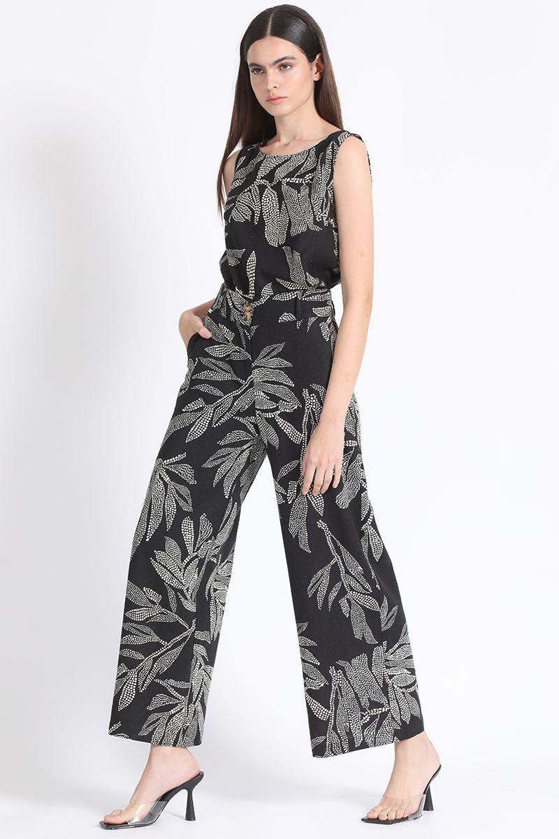 Top Lino Mix Estampado Negro Liola-1
