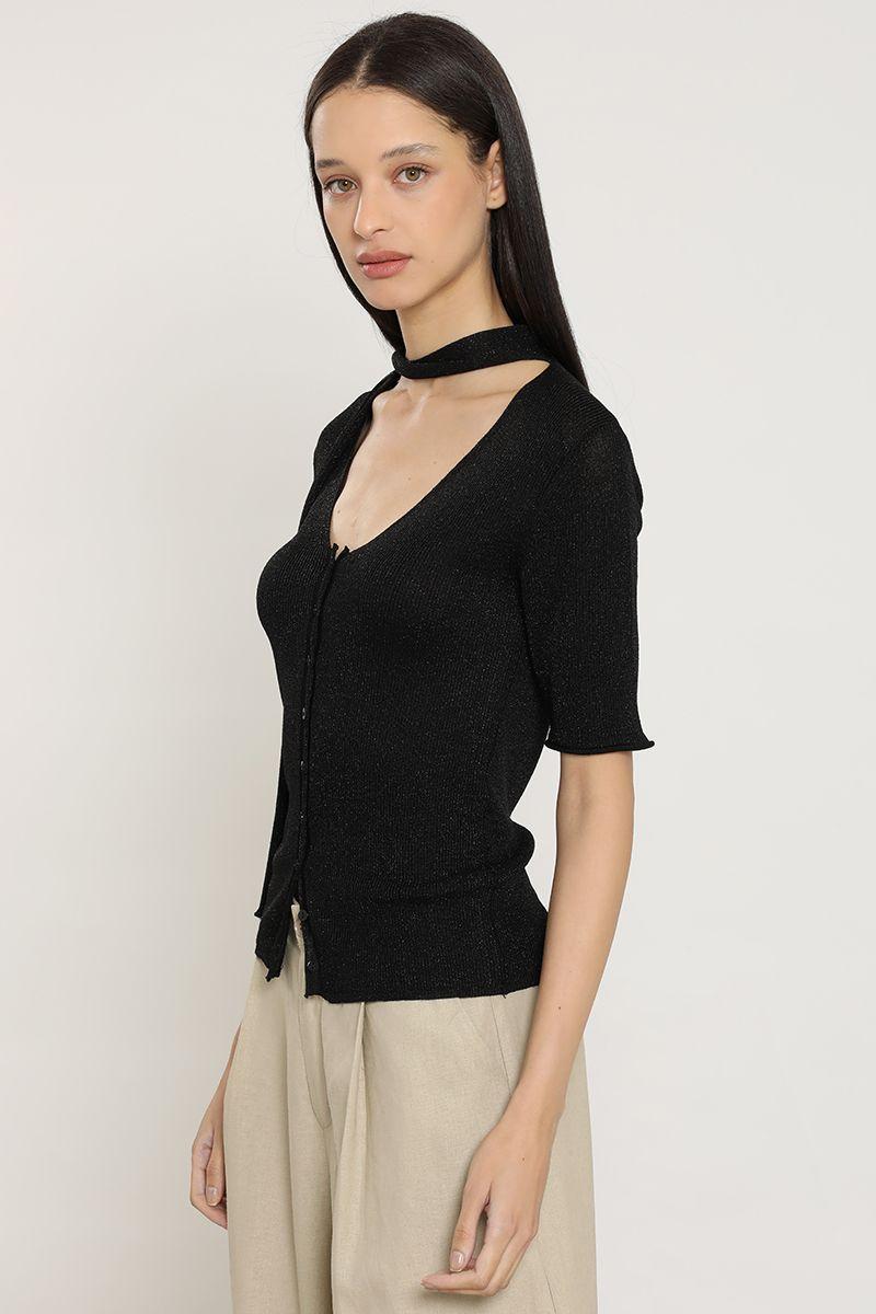 Cardigan punto, lazo cuello, negro Liola-2