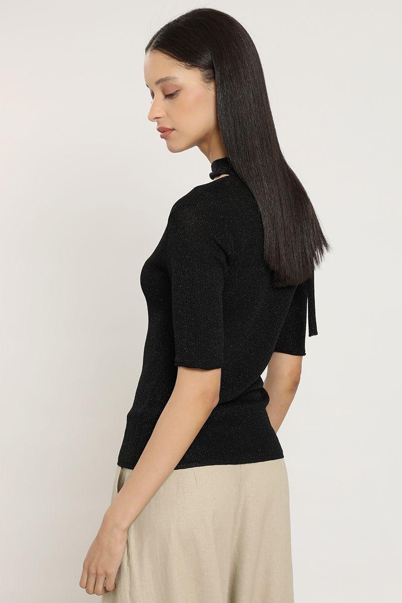 Cardigan punto, lazo cuello, negro Liola-3