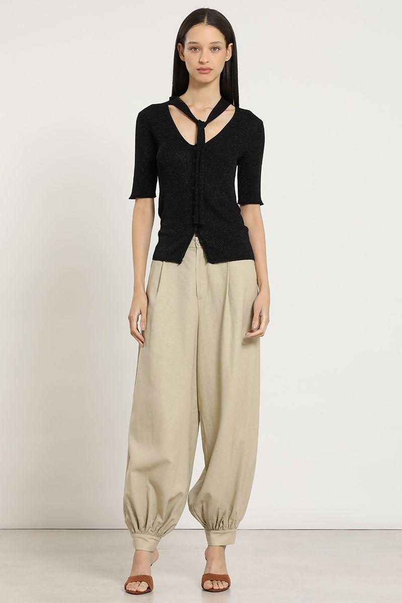 Cardigan punto, lazo cuello, negro Liola-5