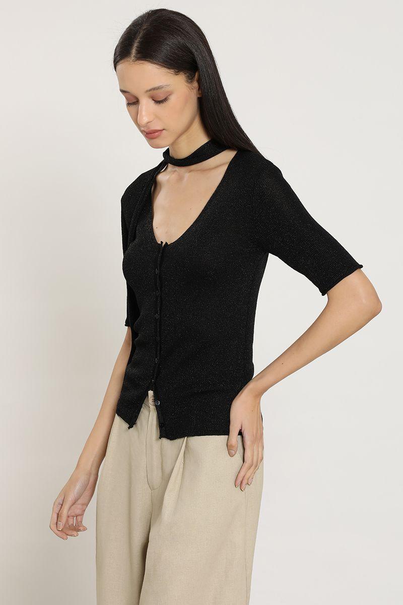 Cardigan punto, lazo cuello, negro Liola-6