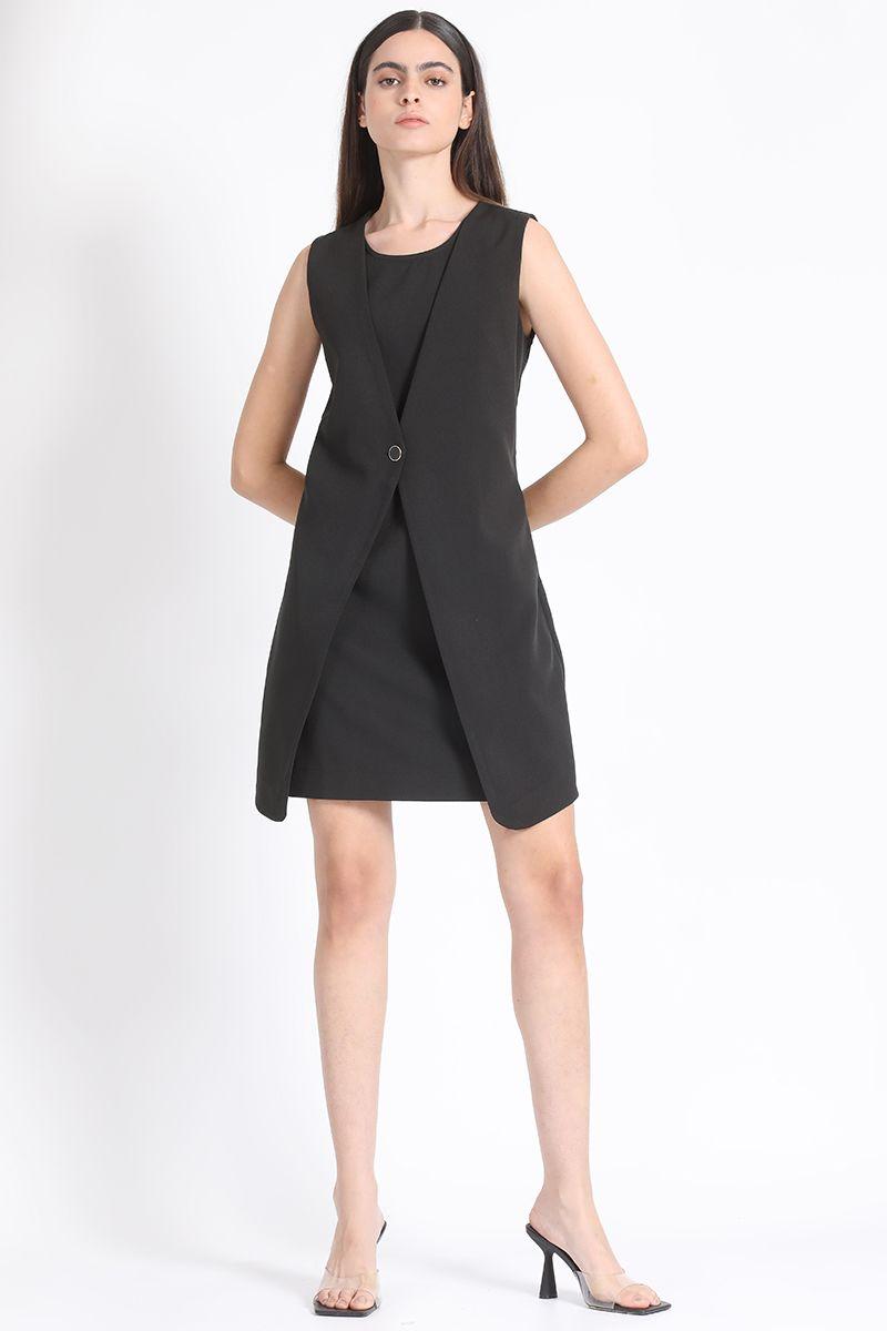 Vestido Corto Chaqueta Sobrepuesta, Negro Liola-1