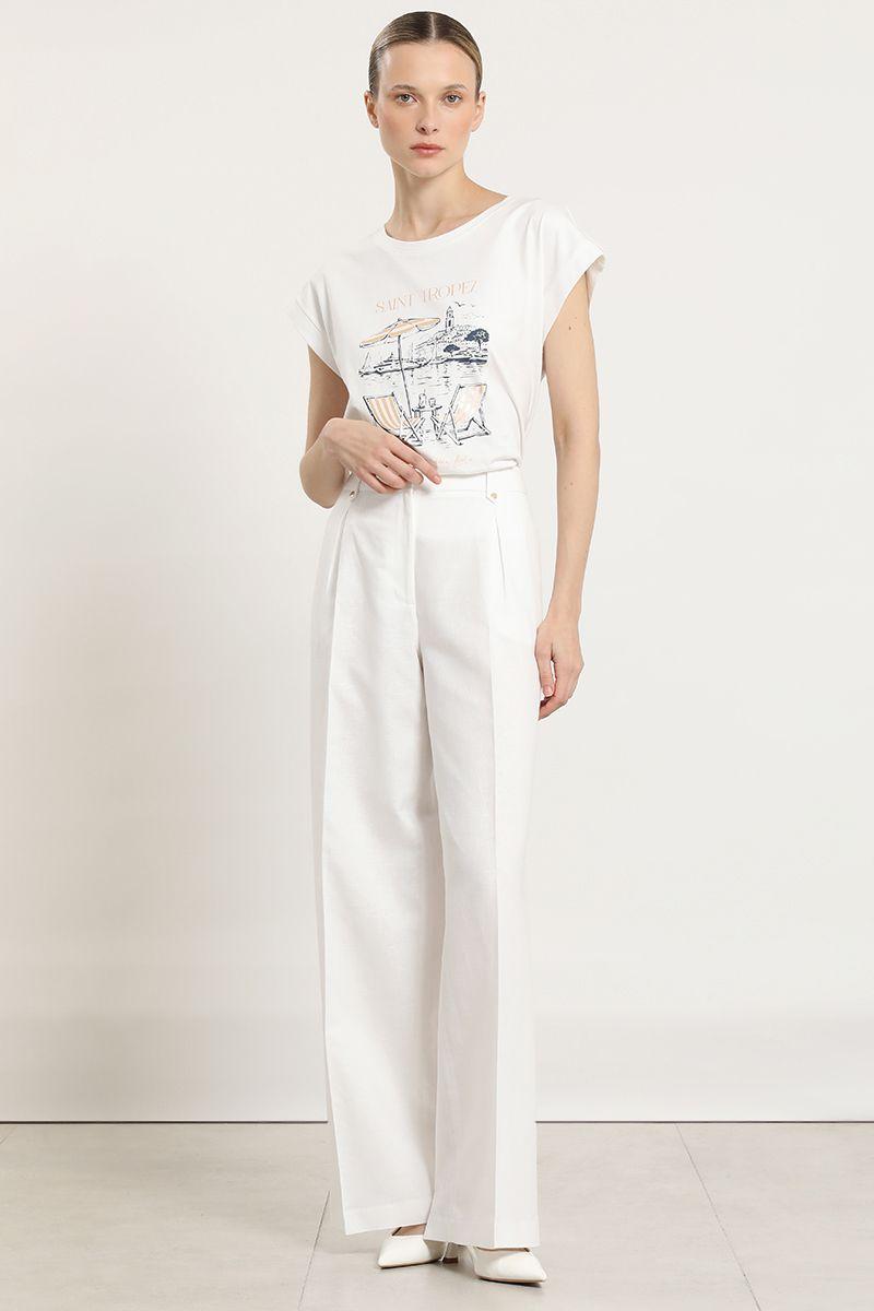 Pantalon ancho, lino algodon, crudo Liola-0