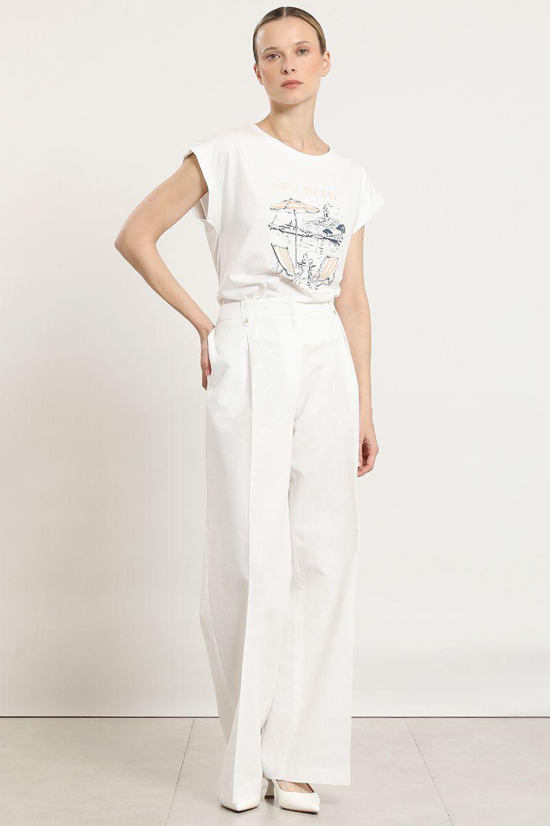 Pantalon ancho, lino algodon, crudo Liola-2