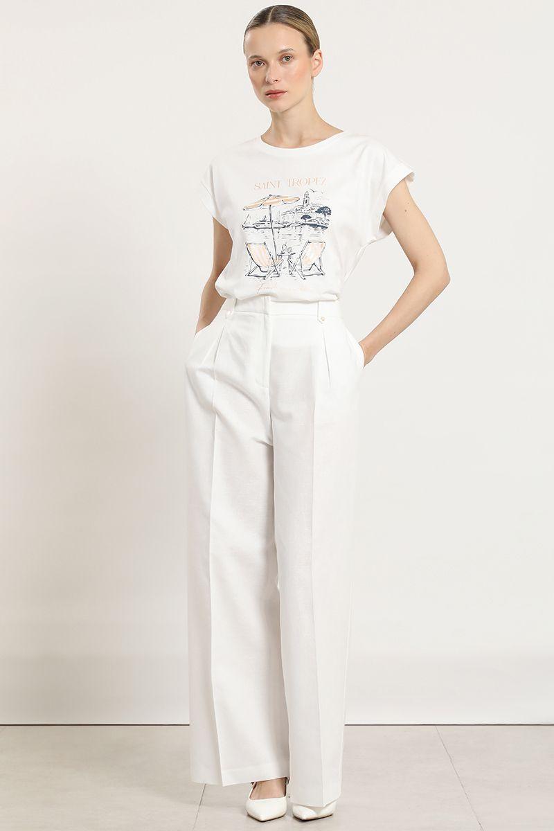 Pantalon ancho, lino algodon, crudo Liola-3