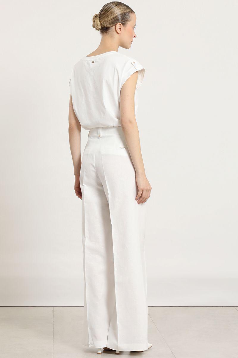 Pantalon ancho, lino algodon, crudo Liola-4