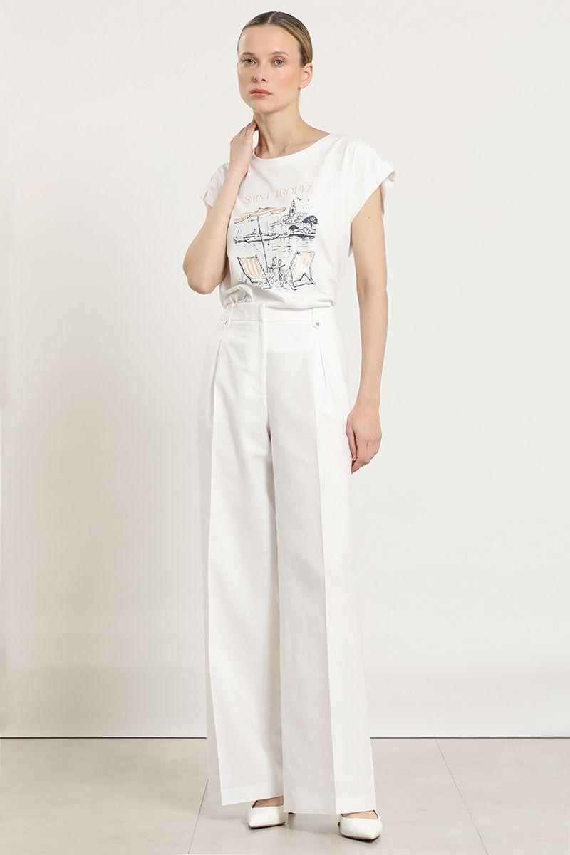 Pantalon ancho, lino algodon, crudo Liola-5