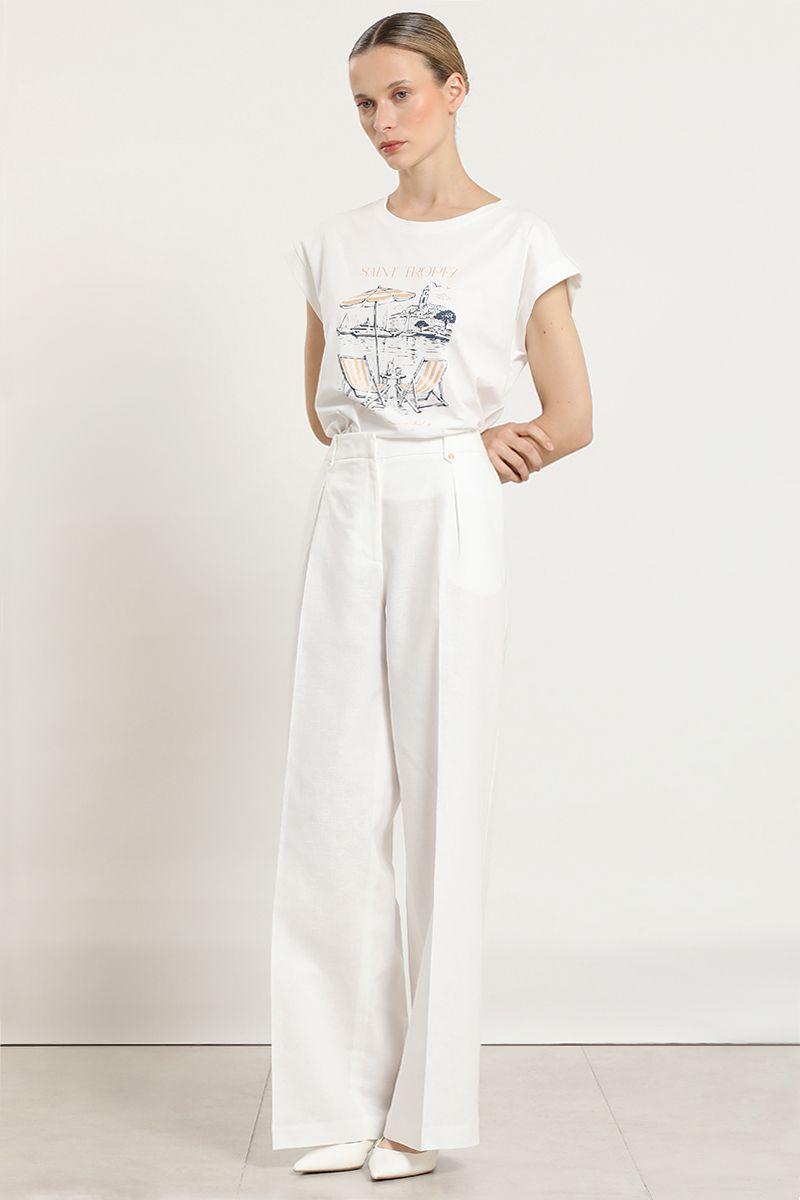 Pantalon ancho, lino algodon, crudo Liola-6
