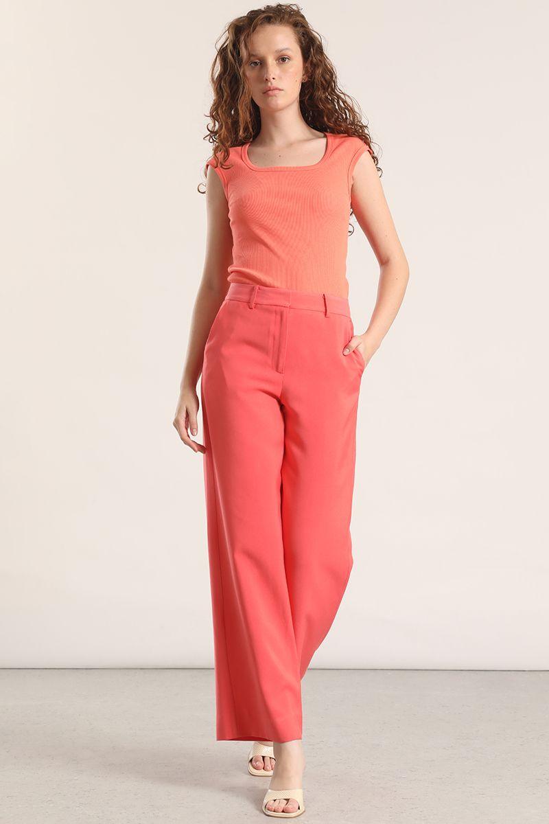 Polera escotada ribb liola mujer coral-1