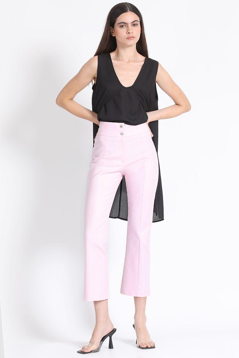 Pantalon Crop Mini Flare Gabardina Falla Rosa Liola-1
