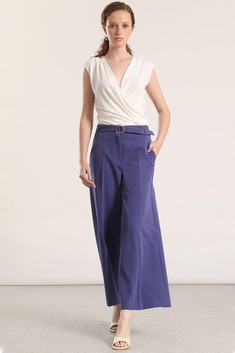 Pantalón cropped con cinturón liola mujer azul-0