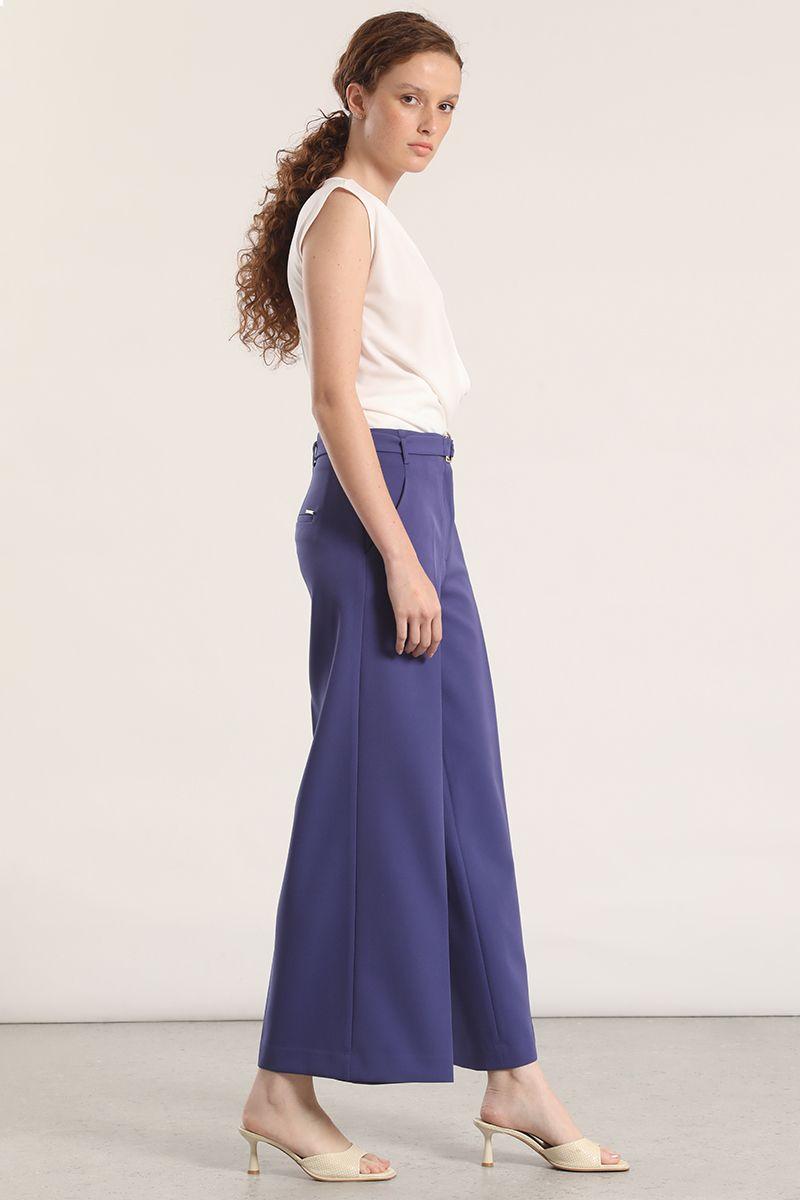 Pantalón cropped con cinturón liola mujer azul-1