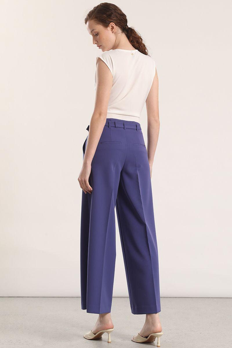 Pantalón cropped con cinturón liola mujer azul-4