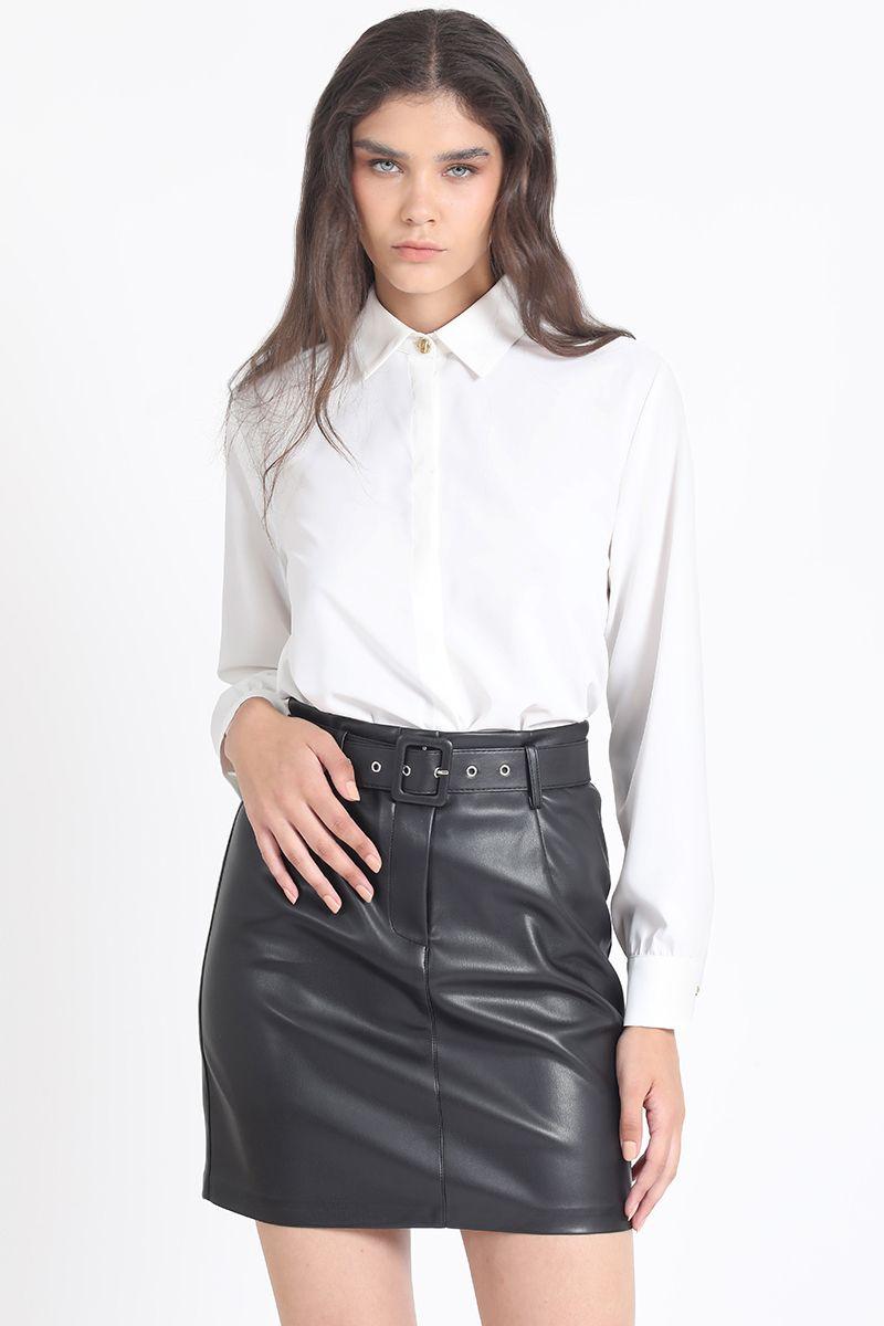 Falda Mini Efecto Cuero, Negro Liola-3