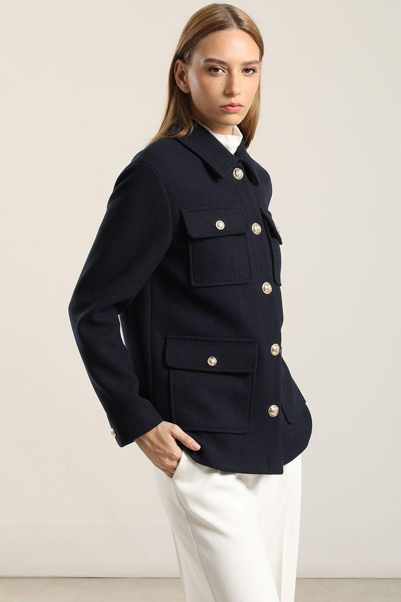 Chaqueton Recto Con Lana, Azul Marino Liola-0