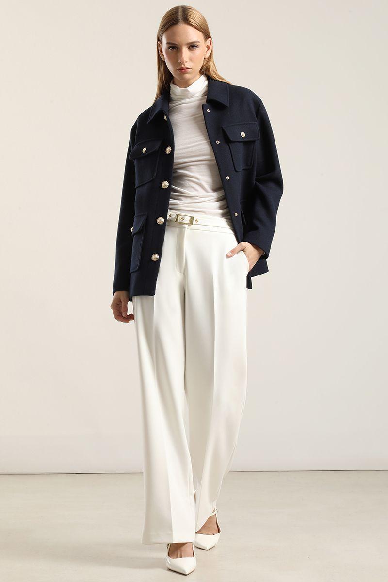 Chaqueton Recto Con Lana, Azul Marino Liola-1