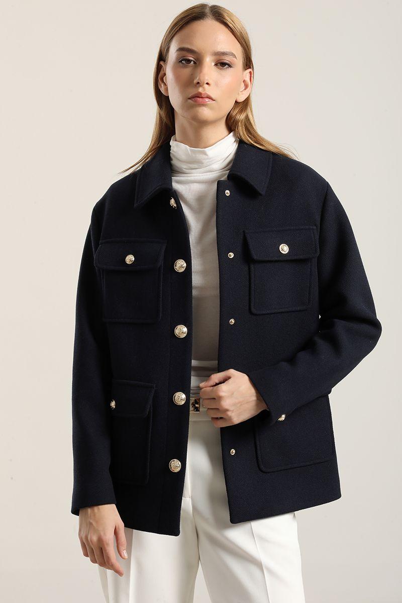Chaqueton Recto Con Lana, Azul Marino Liola-2
