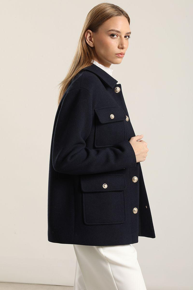 Chaqueton Recto Con Lana, Azul Marino Liola-3