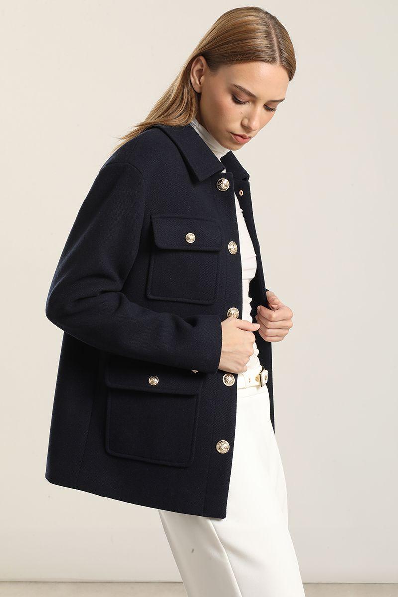 Chaqueton Recto Con Lana, Azul Marino Liola-4