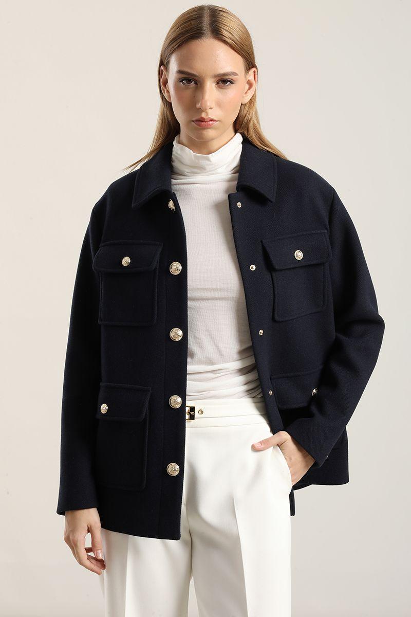 Chaqueton Recto Con Lana, Azul Marino Liola-5