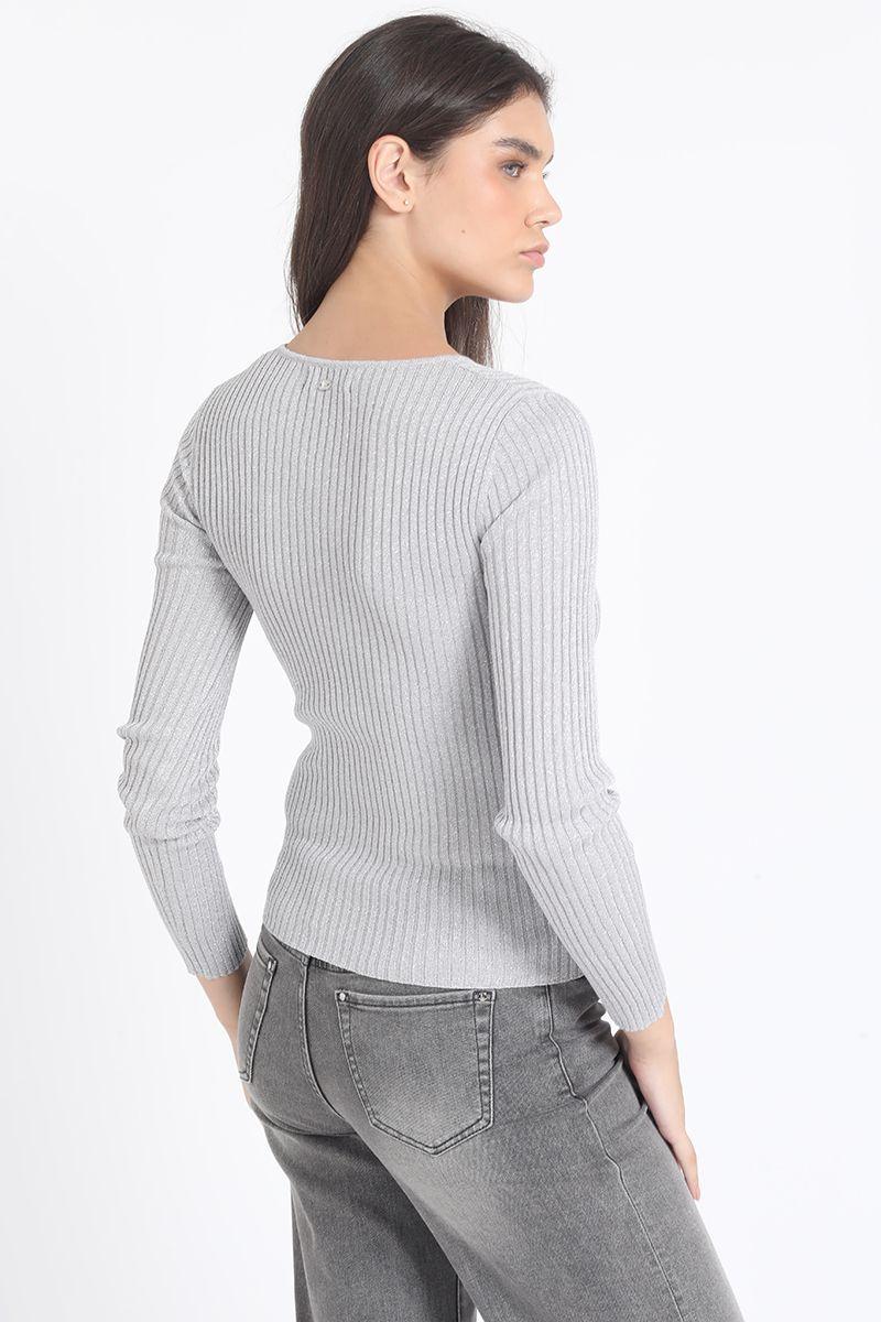 Sweater Tejido Punto Con Hilo Metalizado , Gris Liola-4