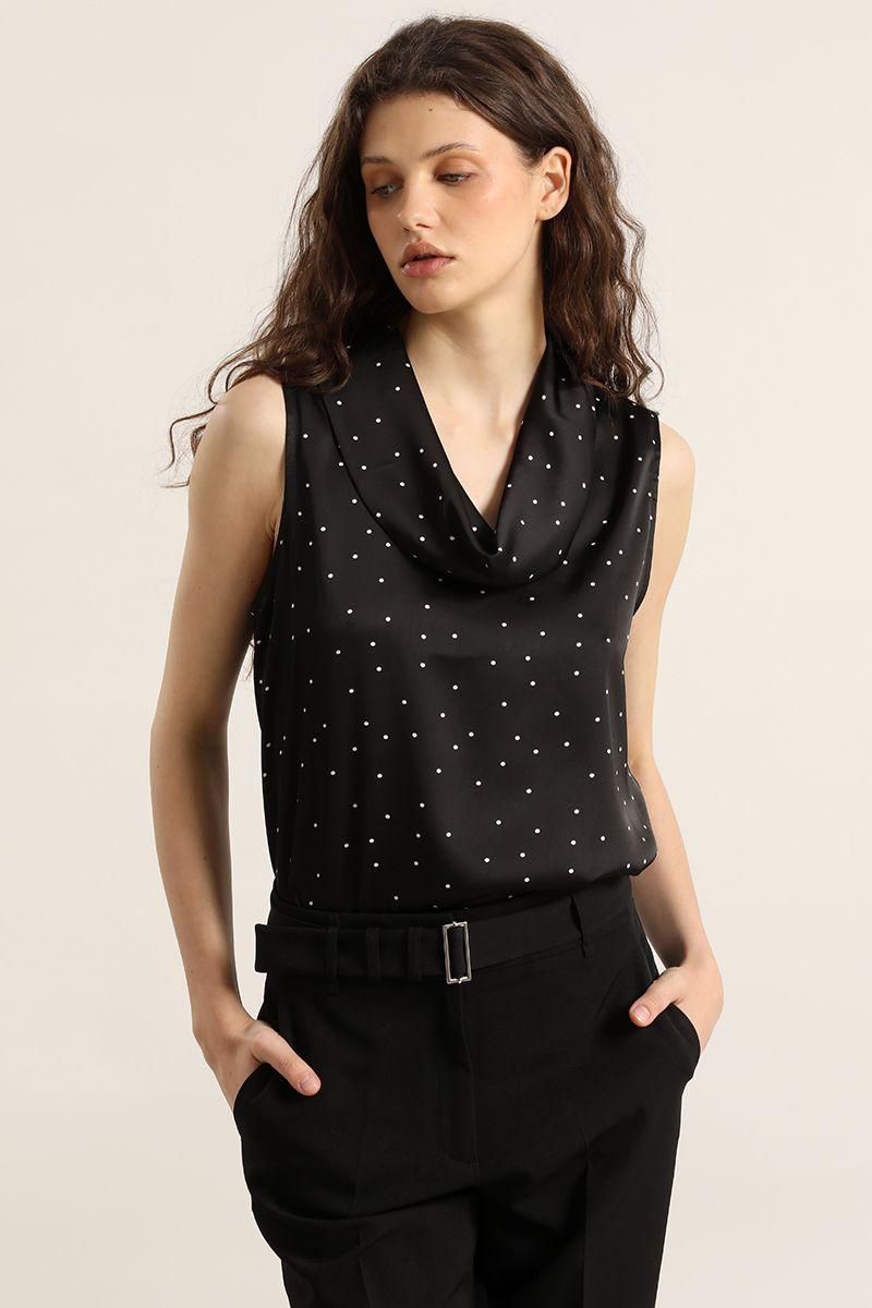 Top drapeado lunares, negro Liola-2