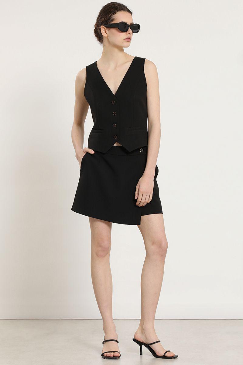 Falda short asimetrica, negro Liola-3