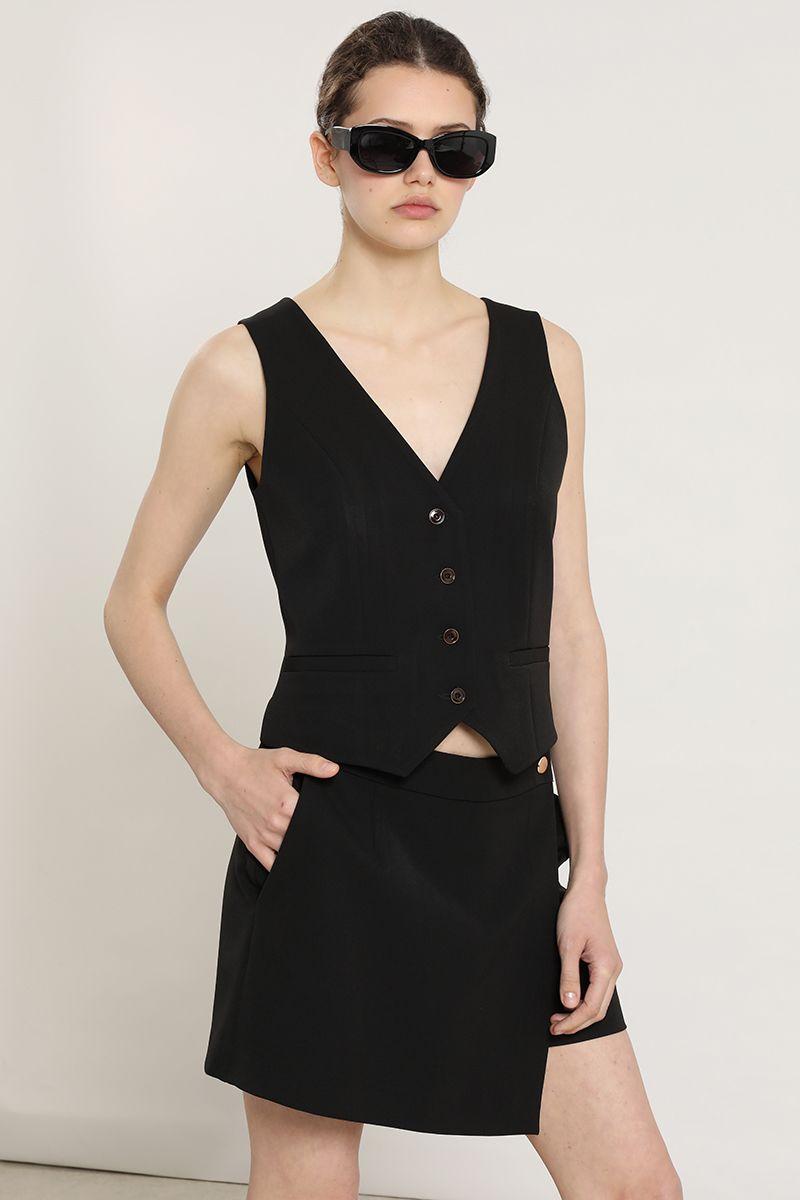 Falda short asimetrica, negro Liola-4