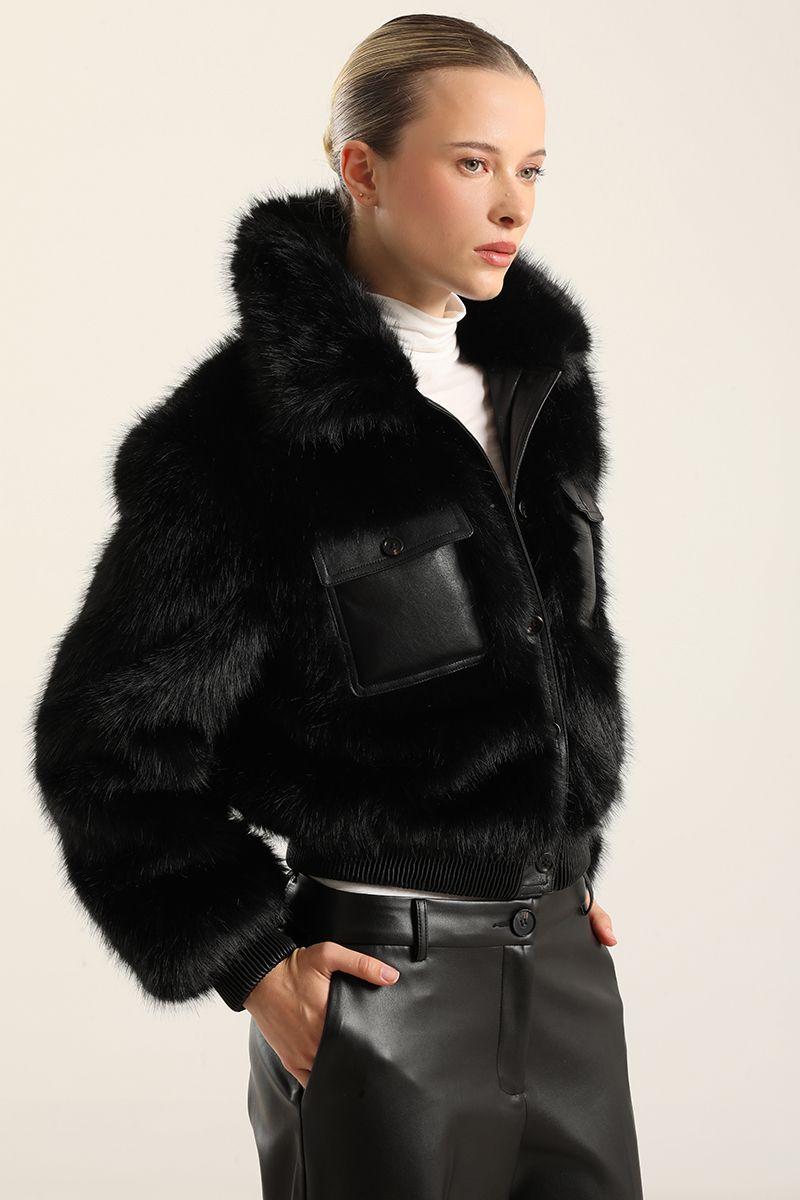 Chaqueton Efecto Cuero Piel,Negro Liola-0